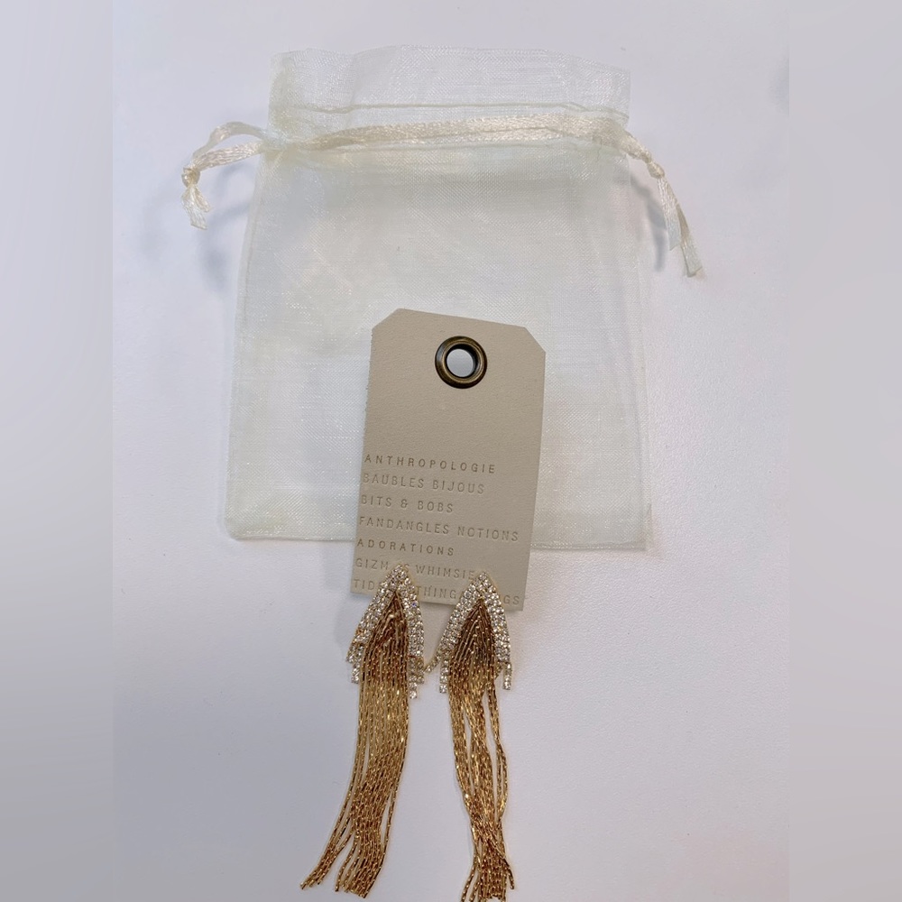 Anthropologie Triangle Fringe Earrings 14k gold plated NWT statement✨✨
